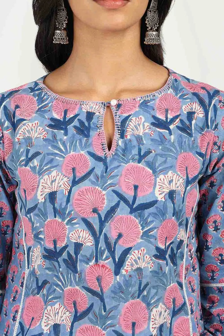 Blue-Cotton-Straight-Sanganeri-Kurta-Only