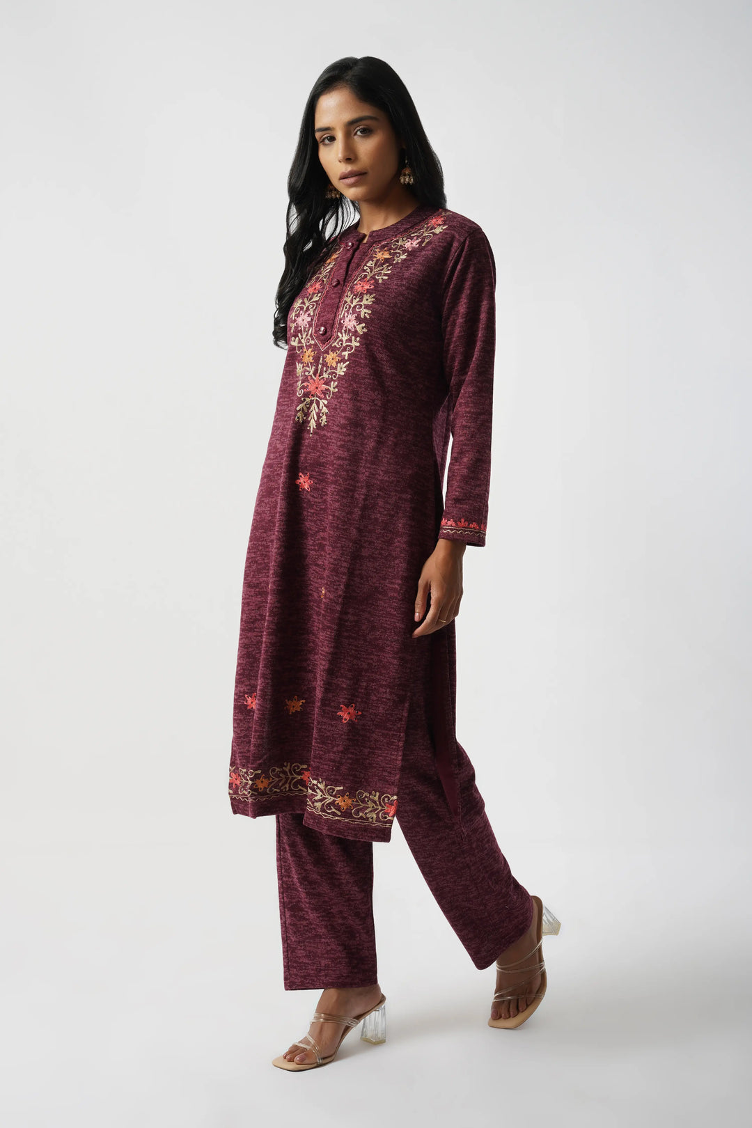 Blush Pink Karachi Wool Hand Embroidery Suit Set