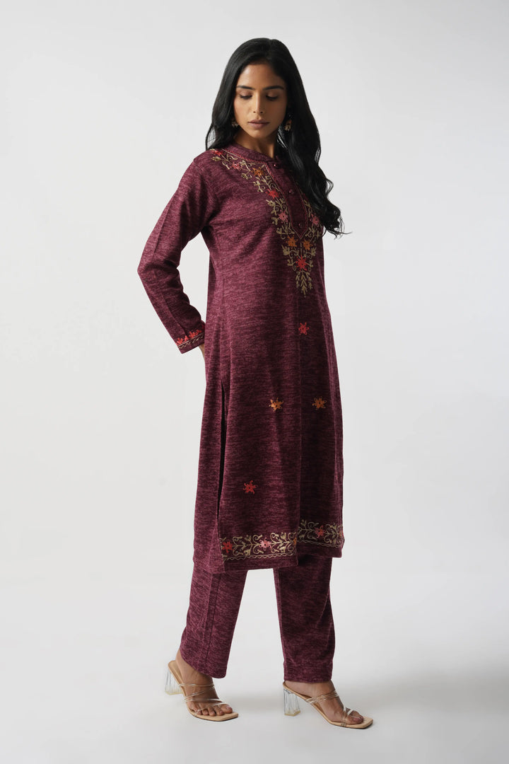 Blush Pink Karachi Wool Hand Embroidery Suit Set