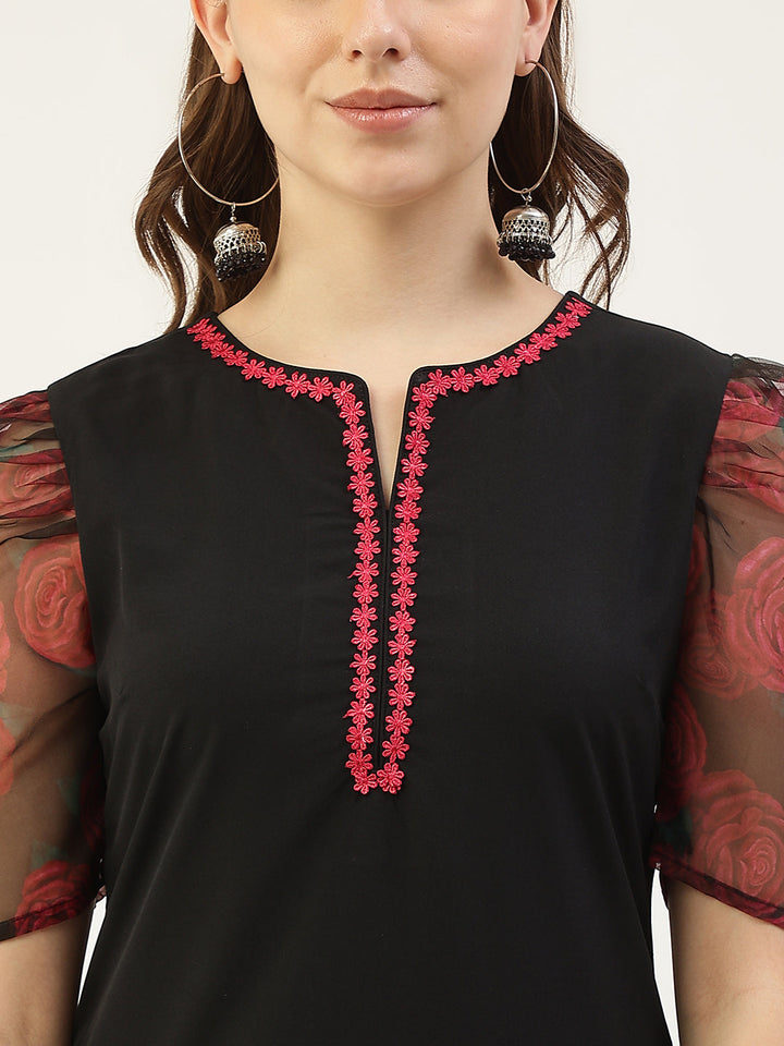 Black-Crepe-Straight-3-Piece-Kurta-Set