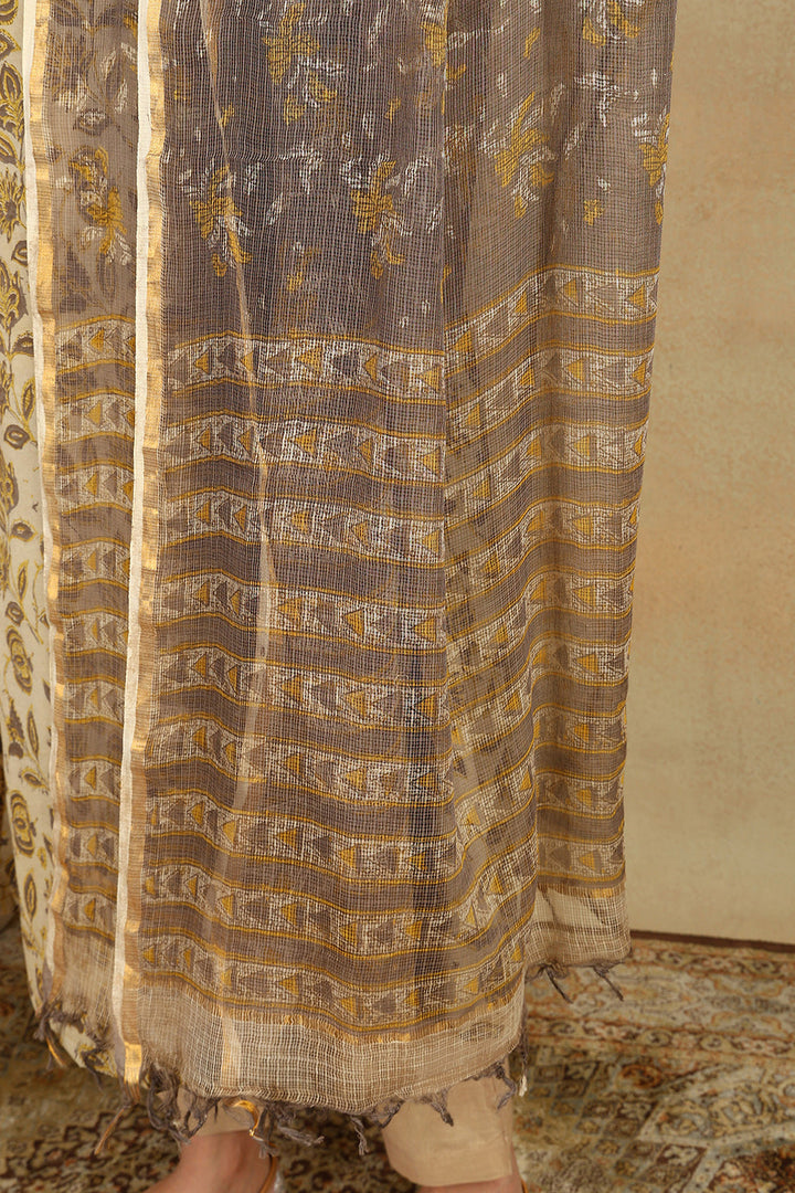 Brown-&-Beige-Kota-Doria-Printed-Dupatta