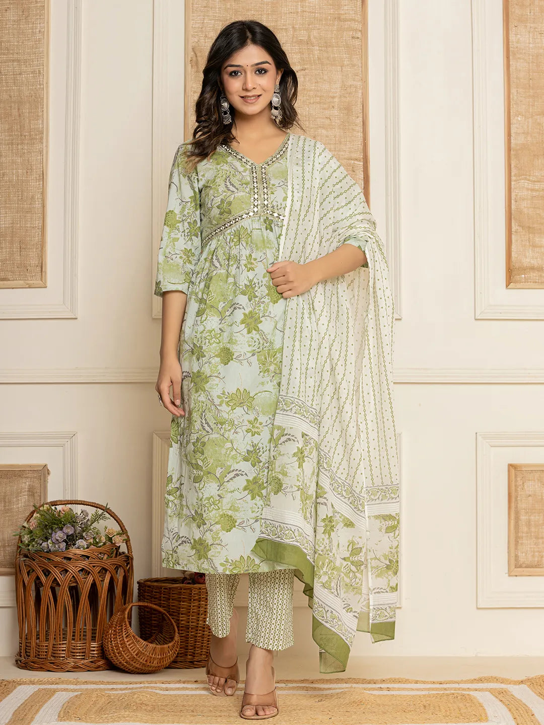 Green-Cotton-Floral-Print-Alia-Cut-3-Piece-Kurta-Set