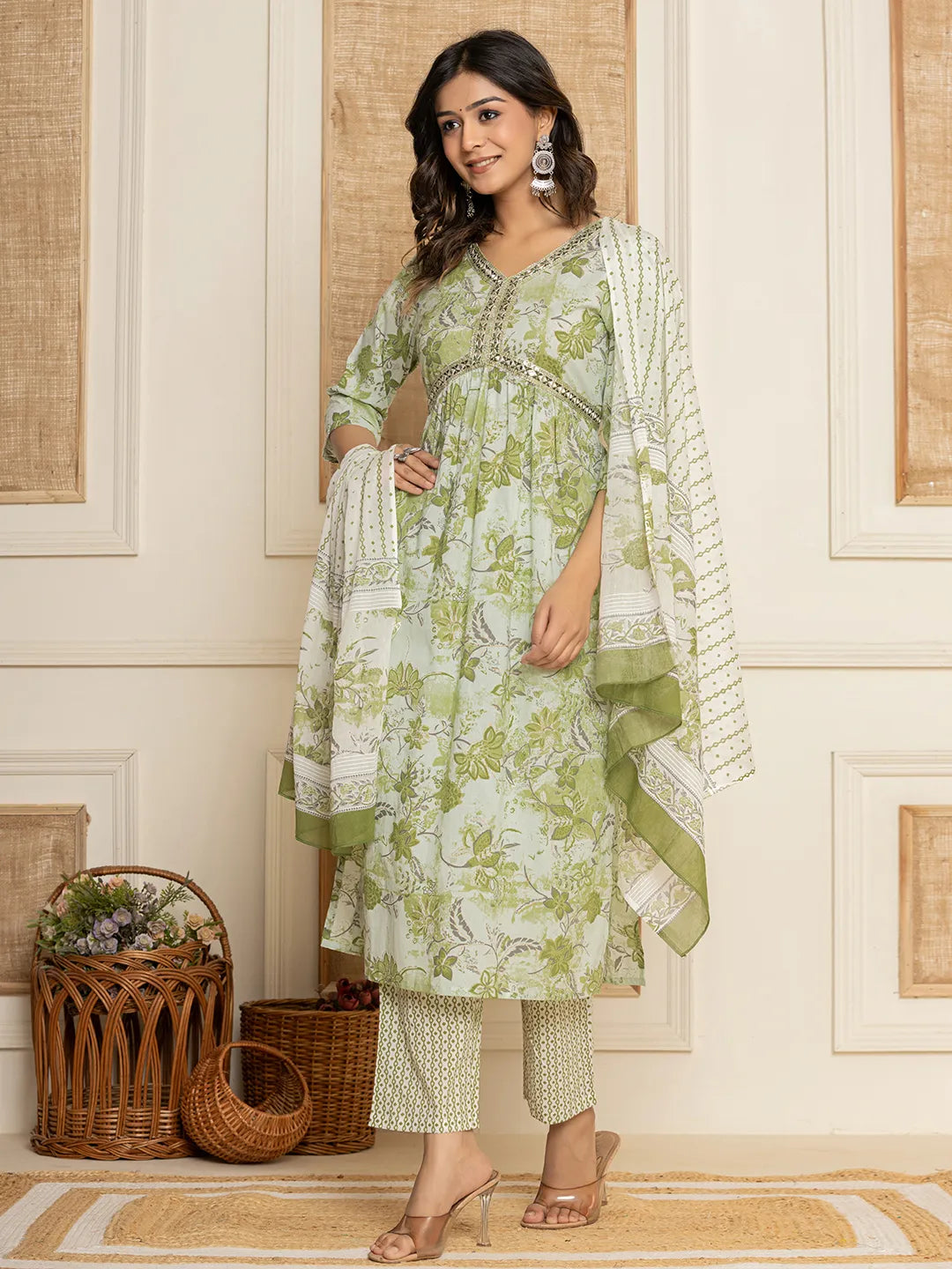 Green-Cotton-Floral-Print-Alia-Cut-3-Piece-Kurta-Set