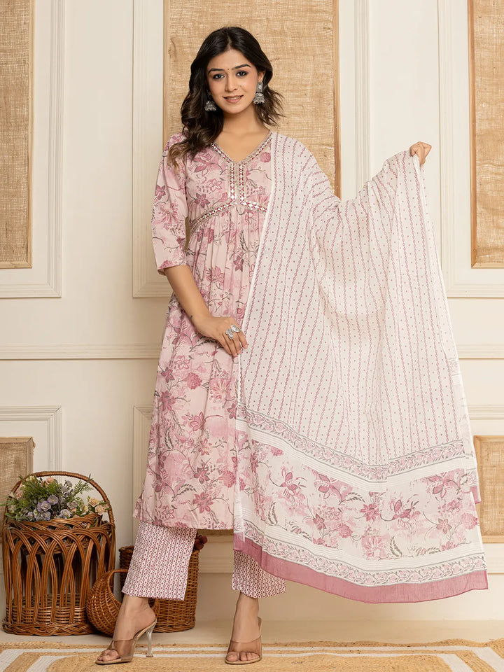 Pink-Cotton-Floral-Print-Alia-Cut-3-Piece-Kurta-Set