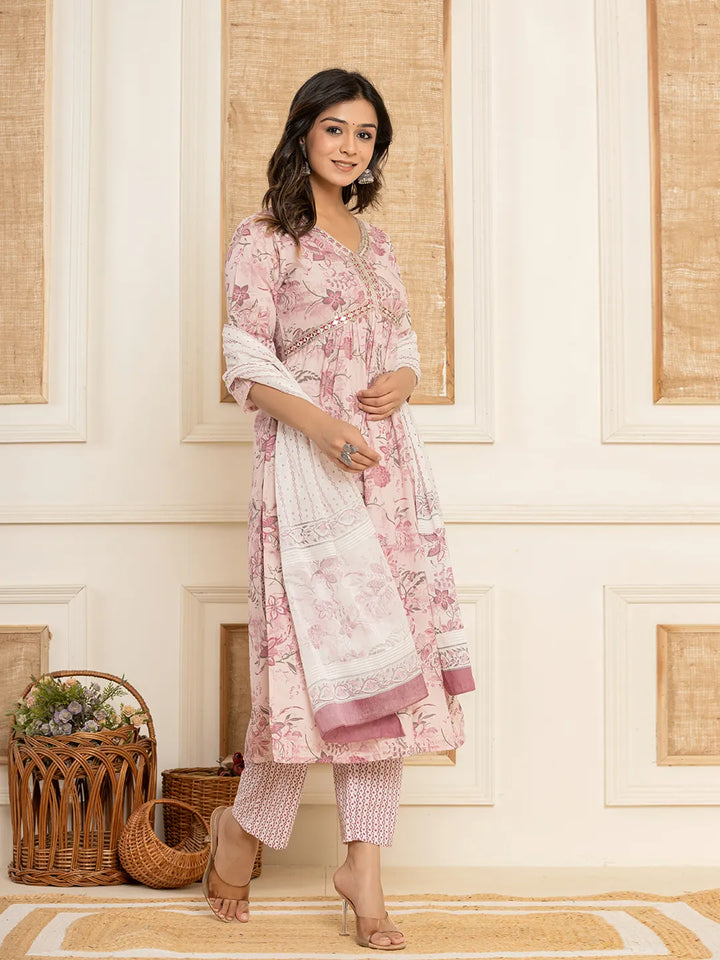 Pink-Cotton-Floral-Print-Alia-Cut-3-Piece-Kurta-Set