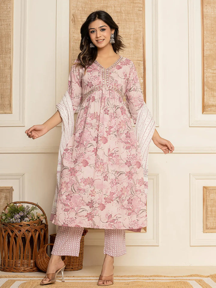 Pink-Cotton-Floral-Print-Alia-Cut-3-Piece-Kurta-Set