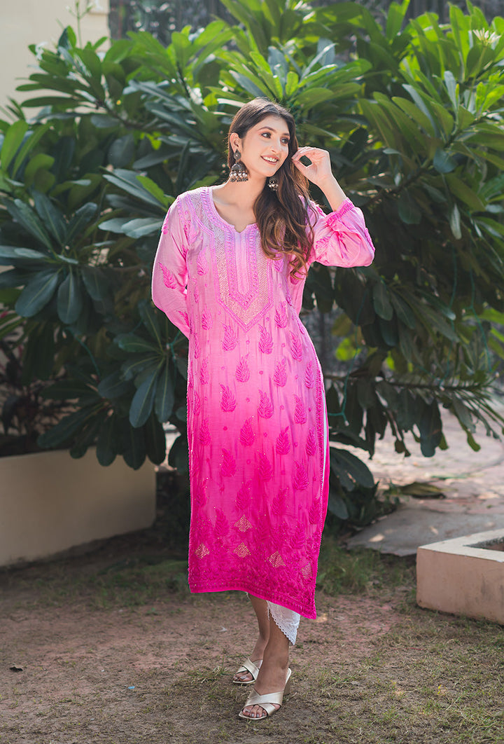 Roop-Pink-Muslin-Mukaish-Ombre-Kurta