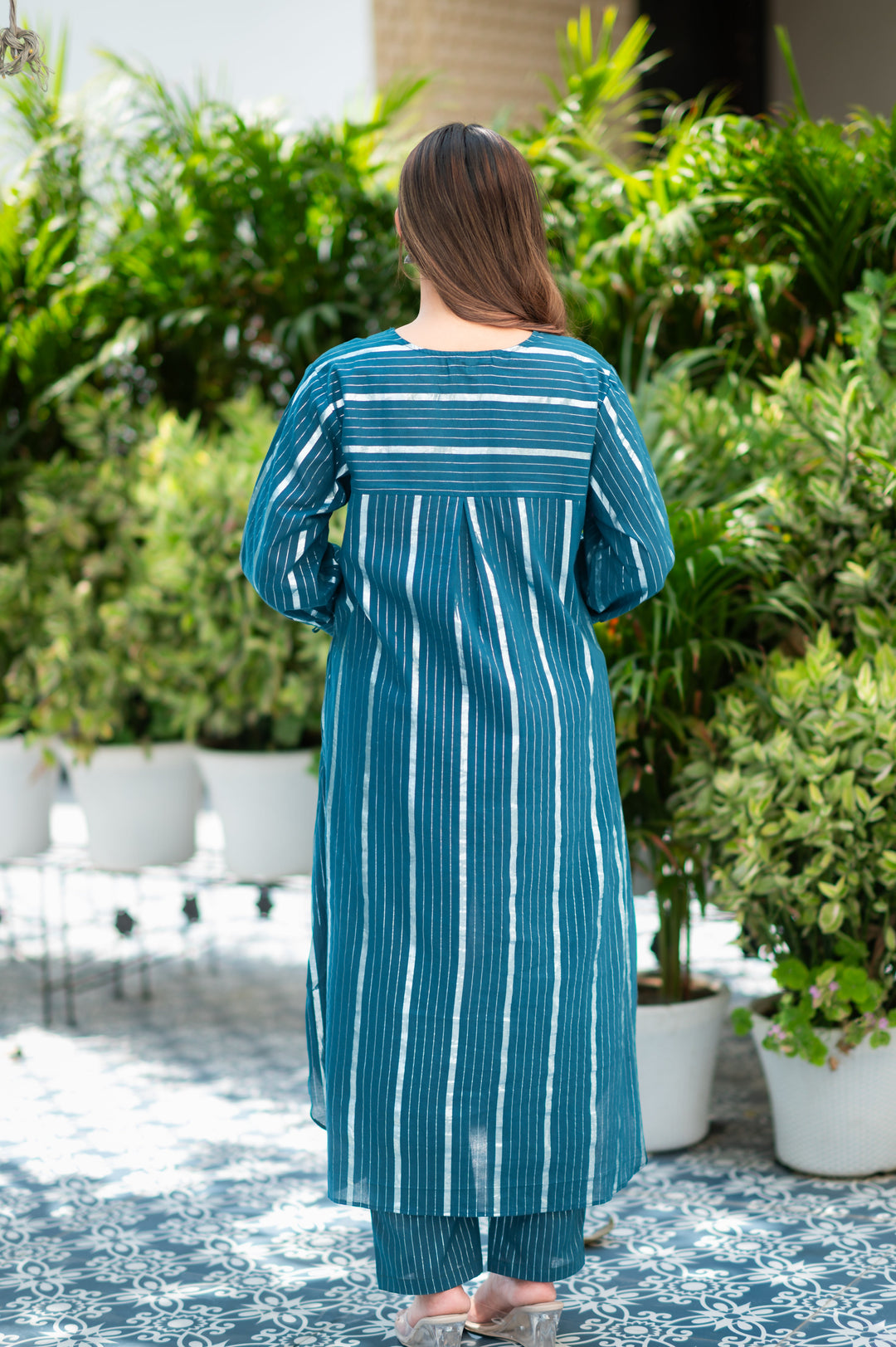 Teal Lurex Love Kurta And Pant Set