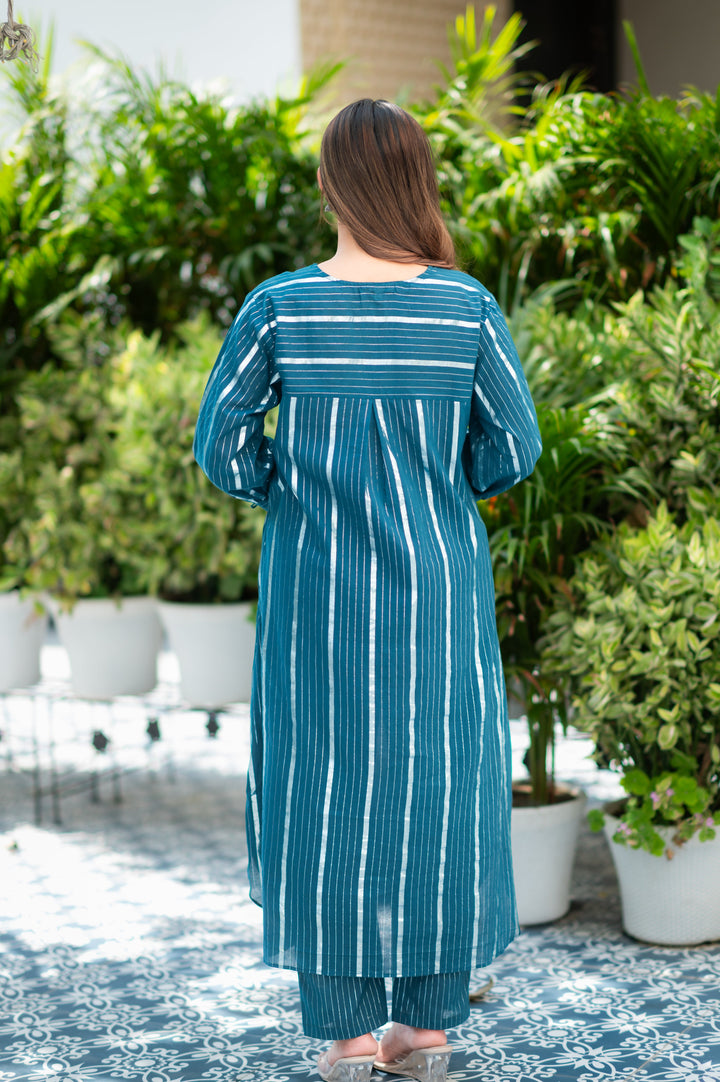 Teal Lurex Love Kurta And Pant Set