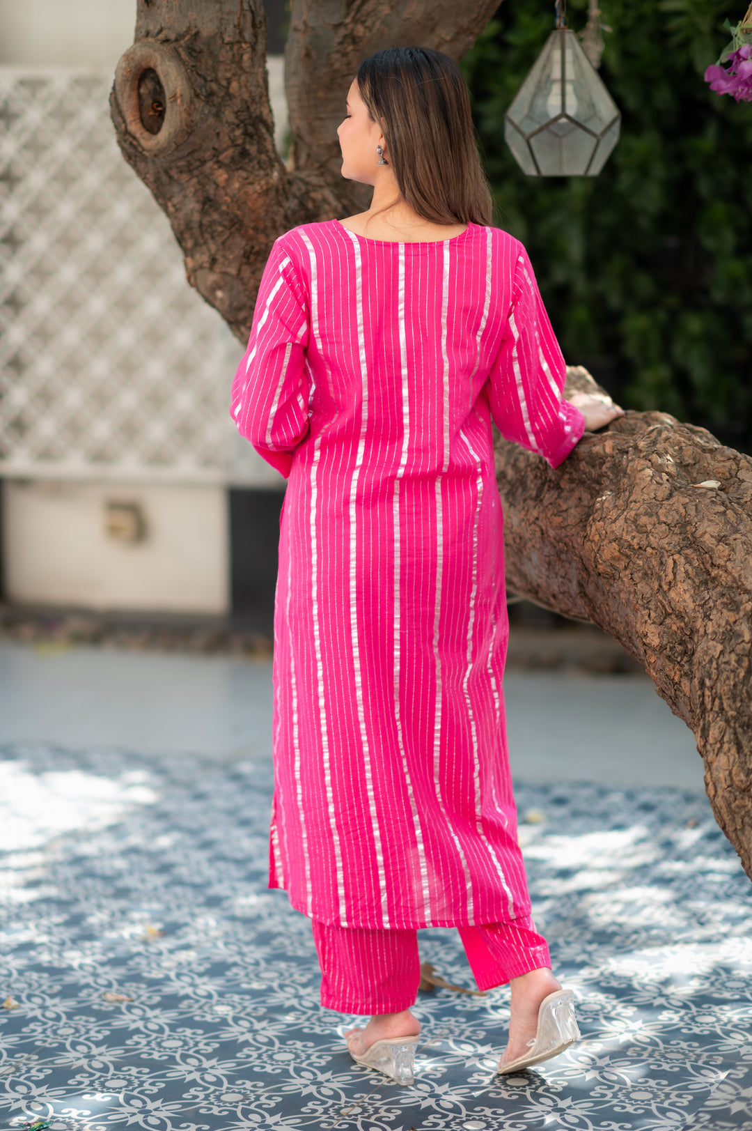 Pink Lurex Love Kurta And Pant Set