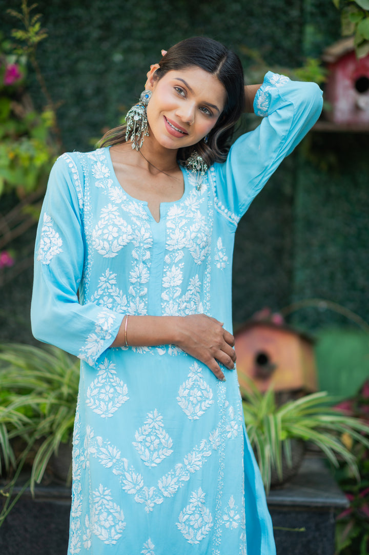 Sunehri Blue Modal Chikankari Kurta