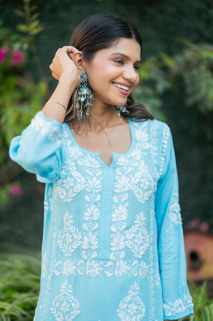 Sunehri Blue Modal Chikankari Kurta