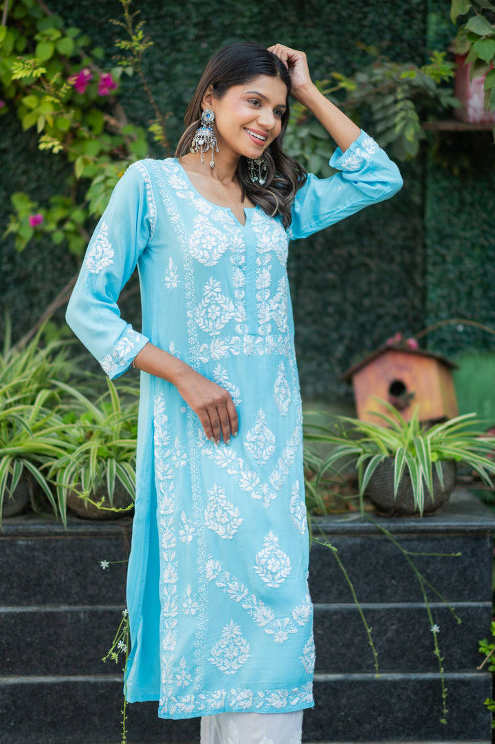 Sunehri Blue Modal Chikankari Kurta