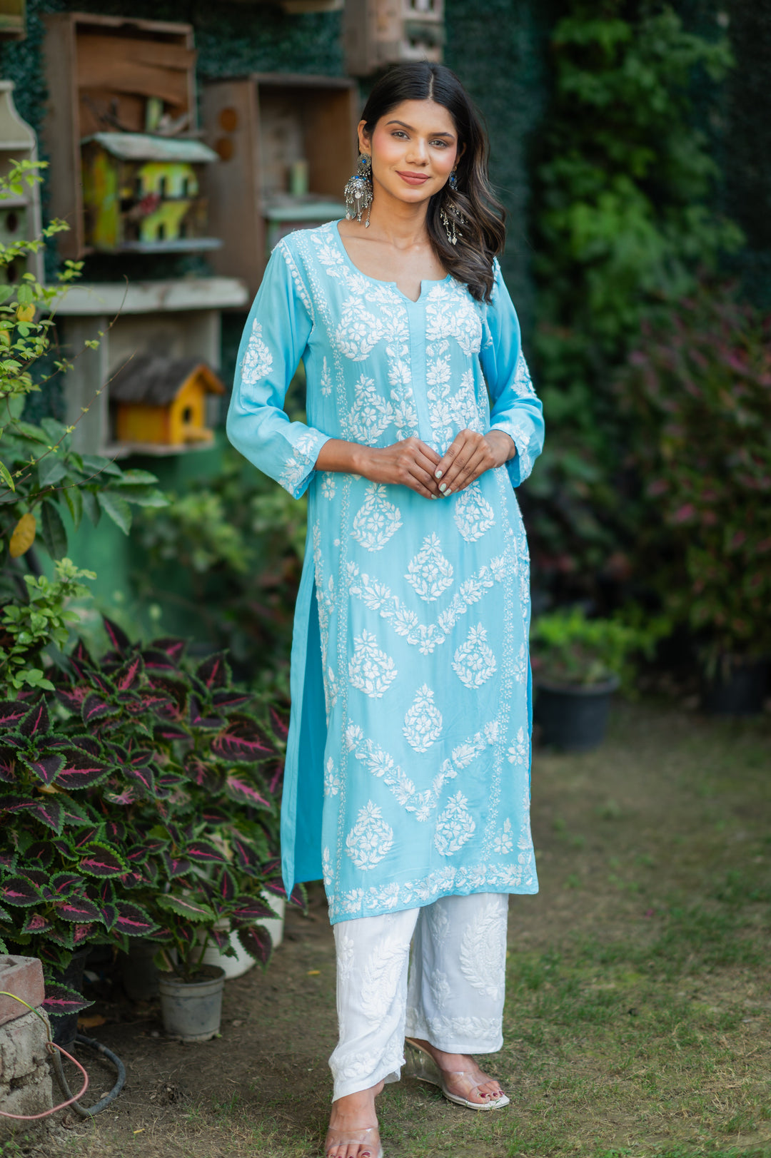 Sunehri Blue Modal Chikankari Kurta