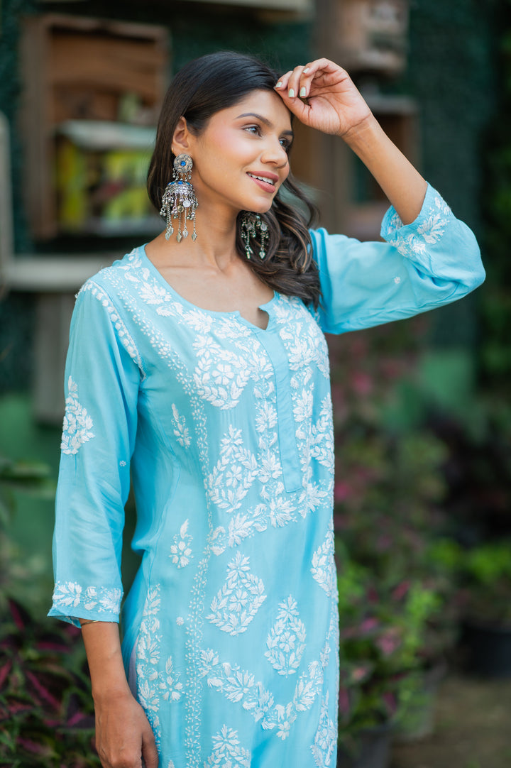 Sunehri Blue Modal Chikankari Kurta