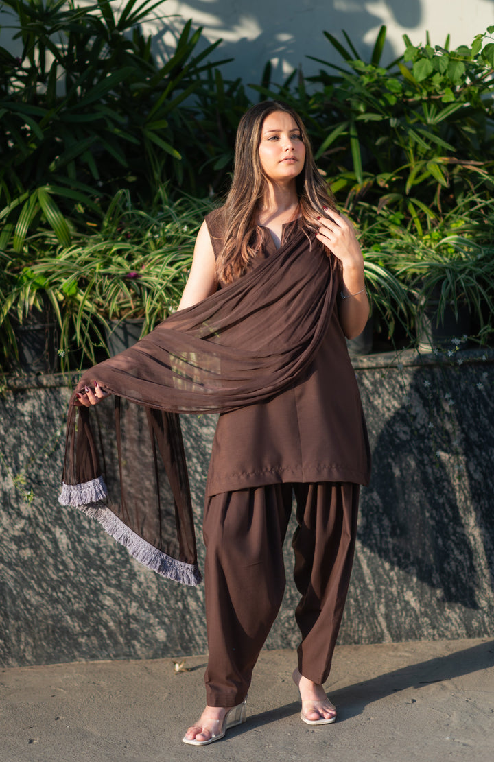 Mocha Brown Cotton Farshi Shalwar Set
