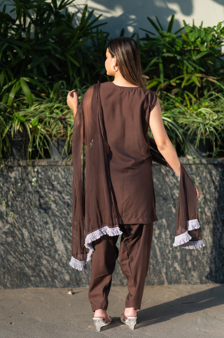 Mocha Brown Cotton Farshi Shalwar Set