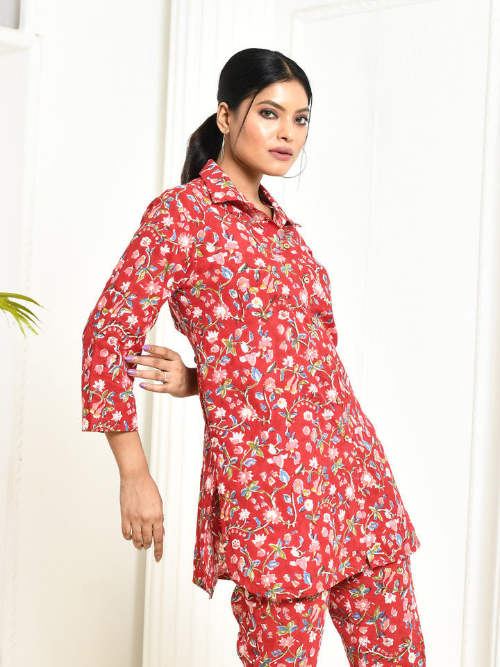 ZERESOUQ-Aesica-Red-Cotton-Handprinted-Shirt