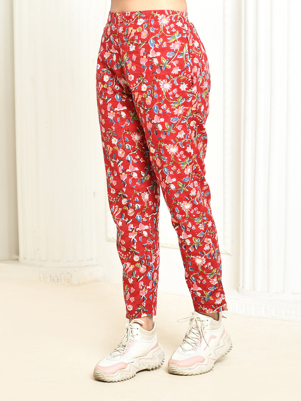 Aesica-Red-Pure-Cotton-Handprinted-Pant