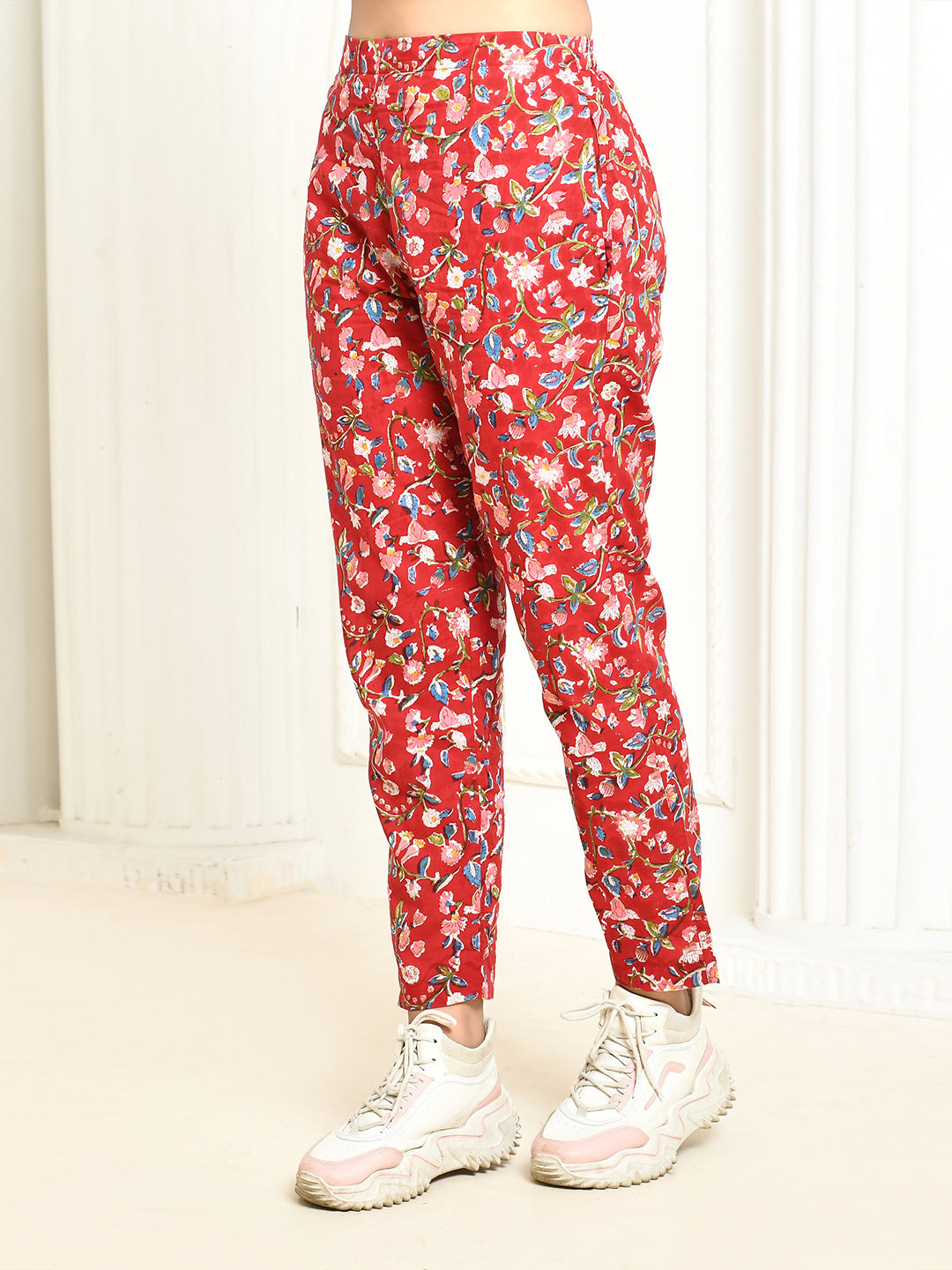 ZERESOUQ-Aesica-Red-Pure-Cotton-Handprinted-Pant