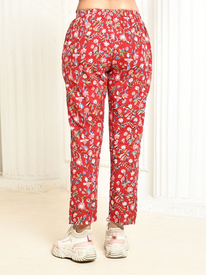 ZERESOUQ-Aesica-Red-Pure-Cotton-Handprinted-Pant