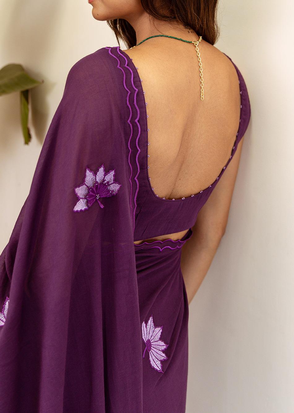 Ahilya-Purple-Embossed-Embroidered-Pre-Draped-Saree