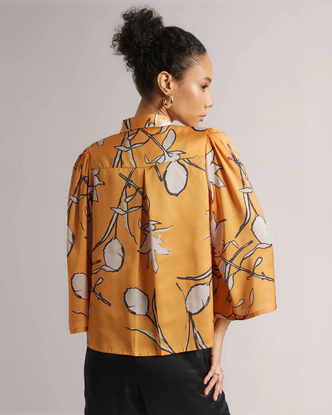 Amber Yellow Satin Abstract Printed Shirt Only