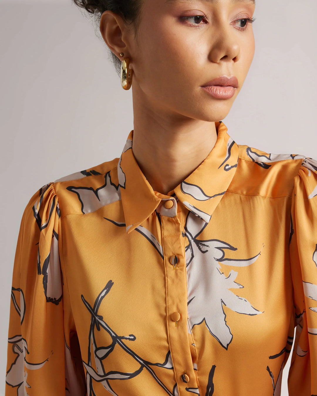 Amber Yellow Satin Abstract Printed Shirt Only