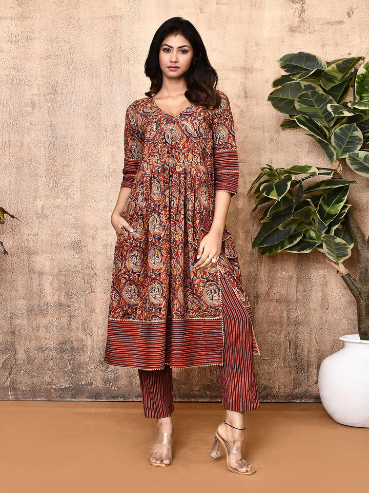 Angela-Red-Cotton-Kalamkari-2-Piece-Kurta-Sets