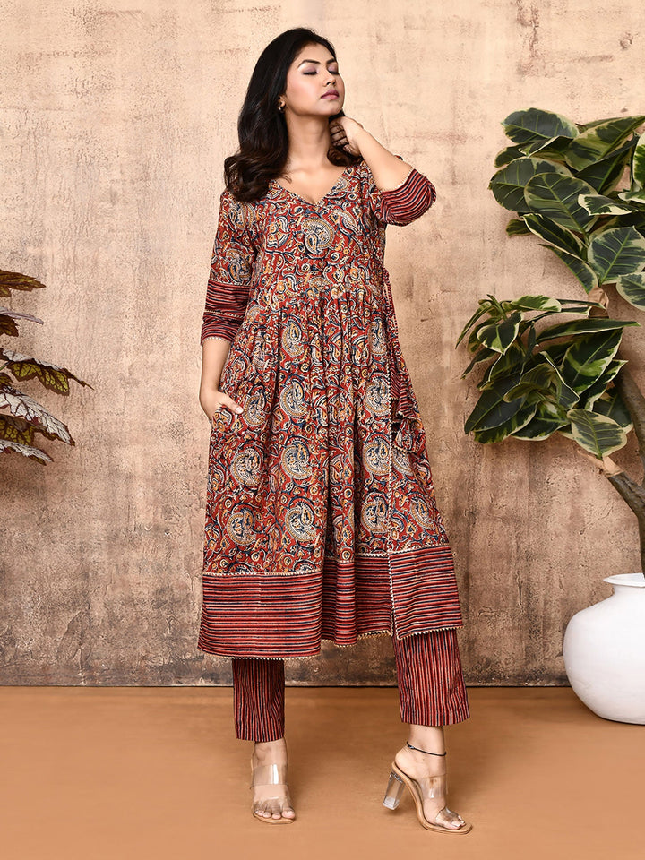 Angela-Red-Cotton-Kalamkari-2-Piece-Kurta-Sets