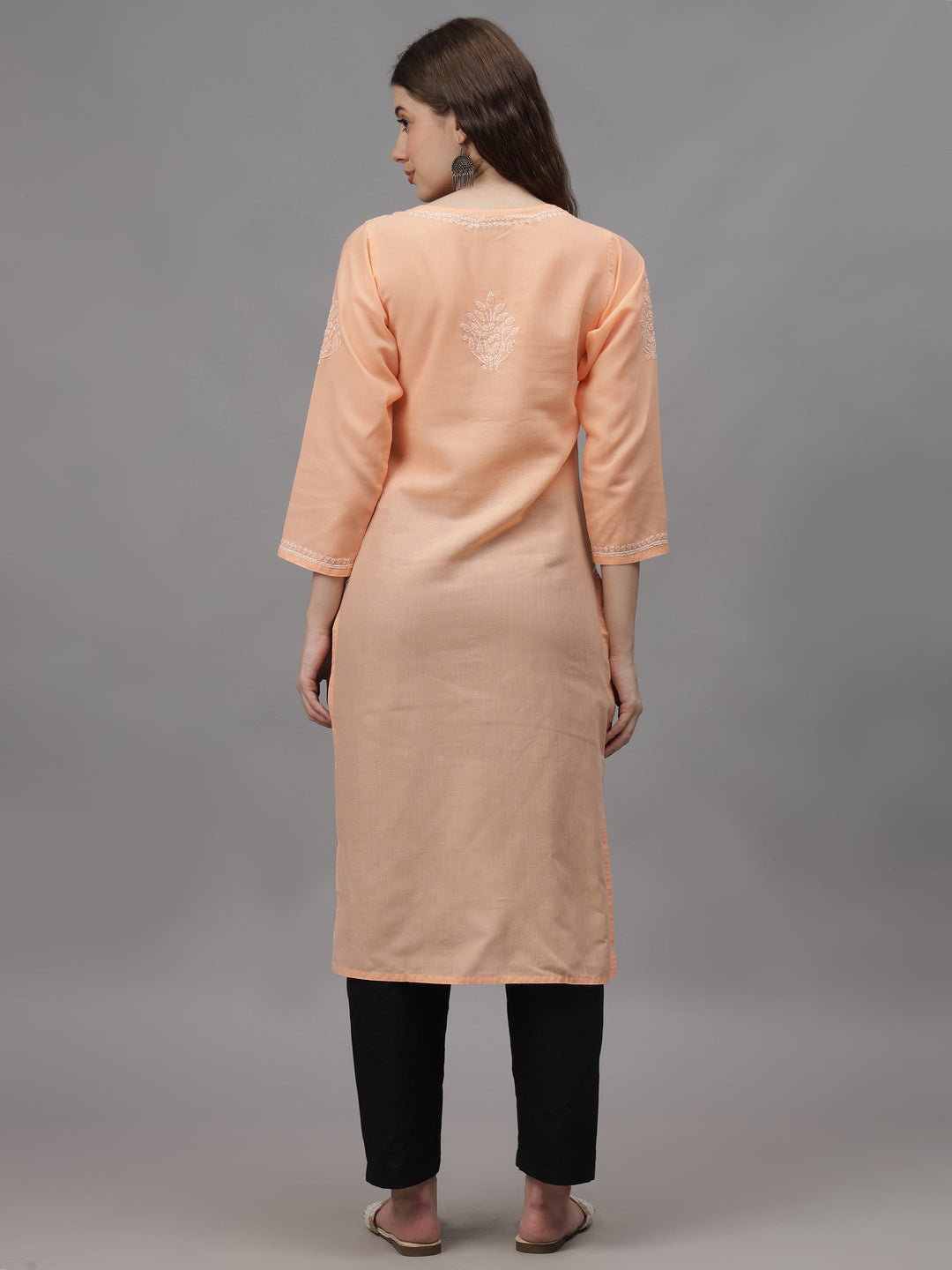 Apricot-Peach-Cotton-Embroidered-Chikankari-Kurta