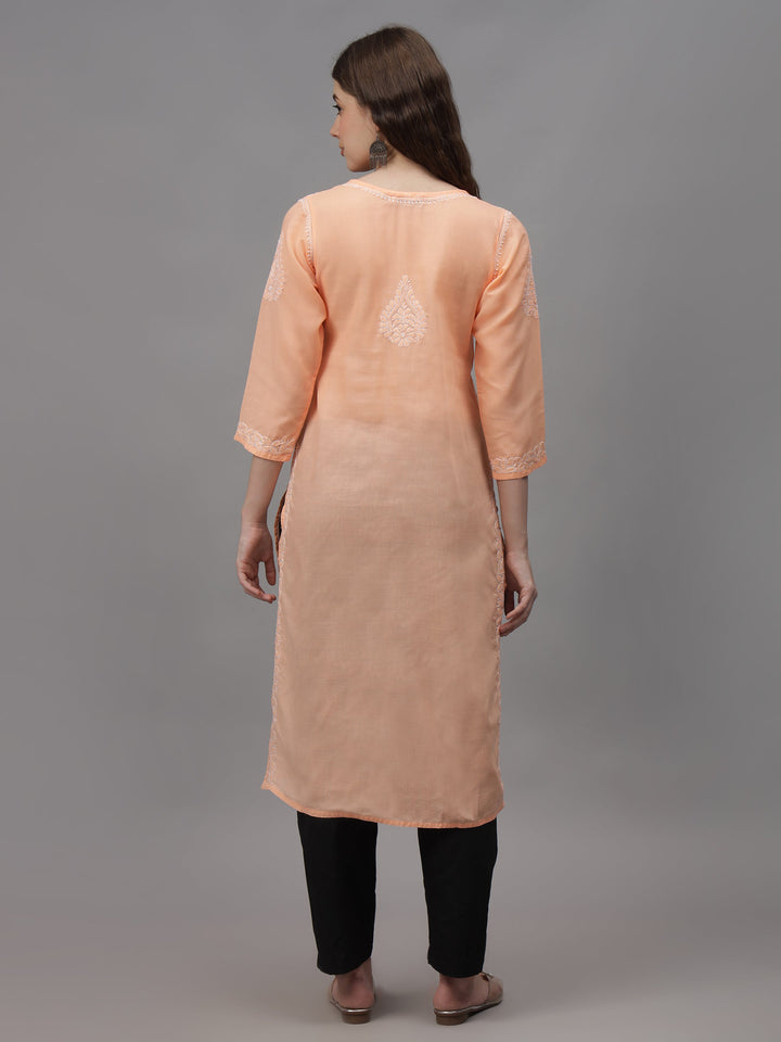 Apricot-Peach-Cotton-Embroidered-Chikankari-Kurti