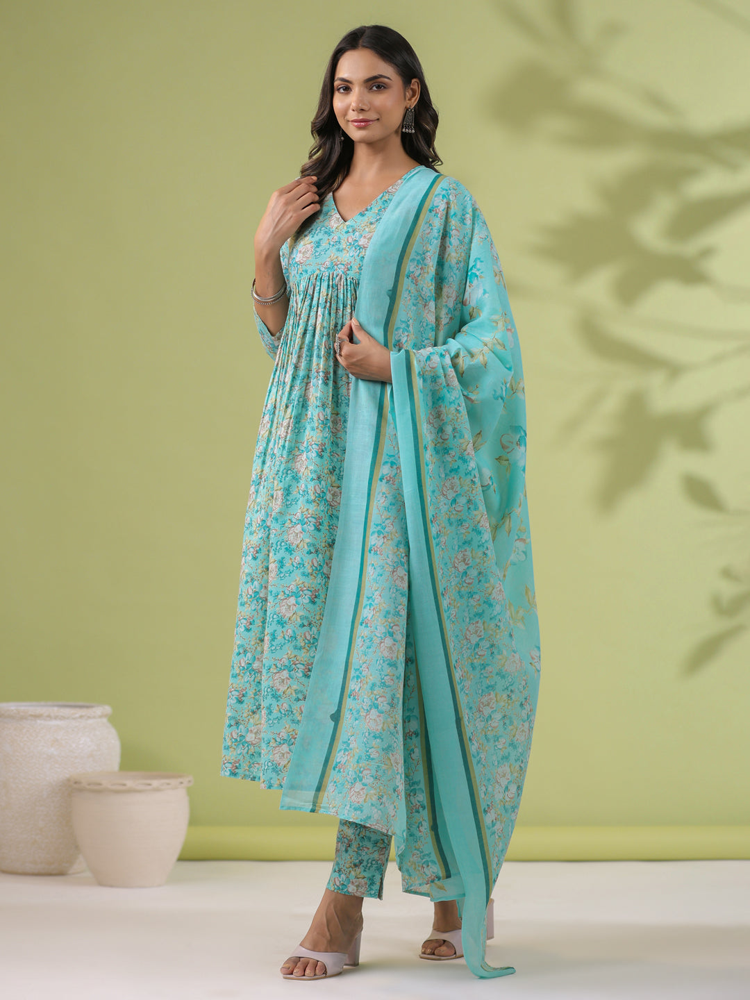 Aqua-Blue-Poly-Cotton-A-Line-3-Piece-Kurta-Set