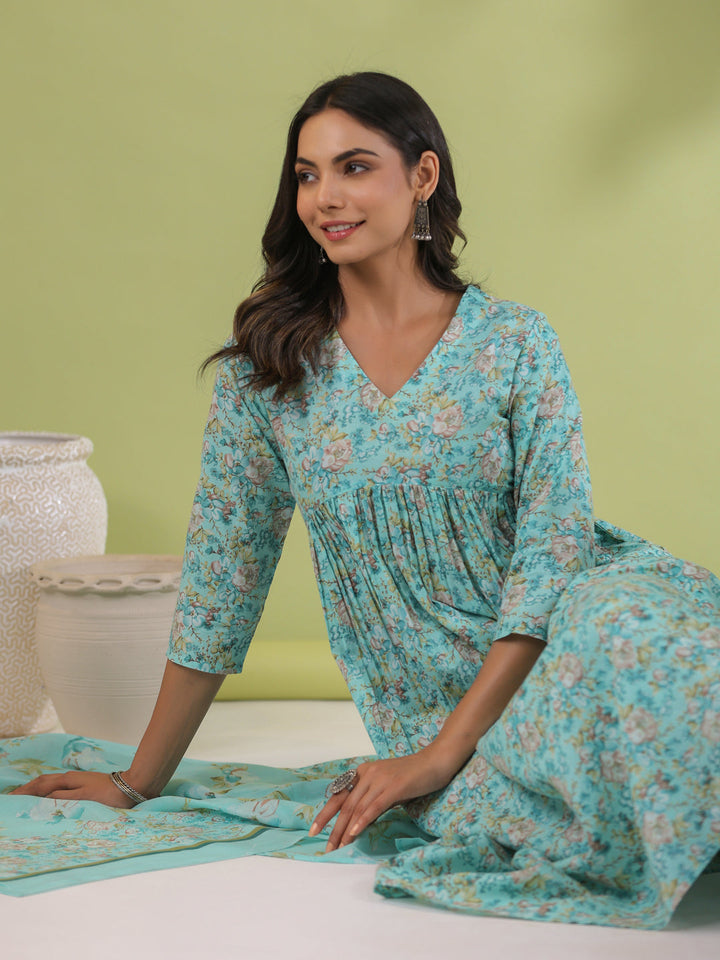 Aqua-Blue-Poly-Cotton-A-Line-3-Piece-Kurta-Set