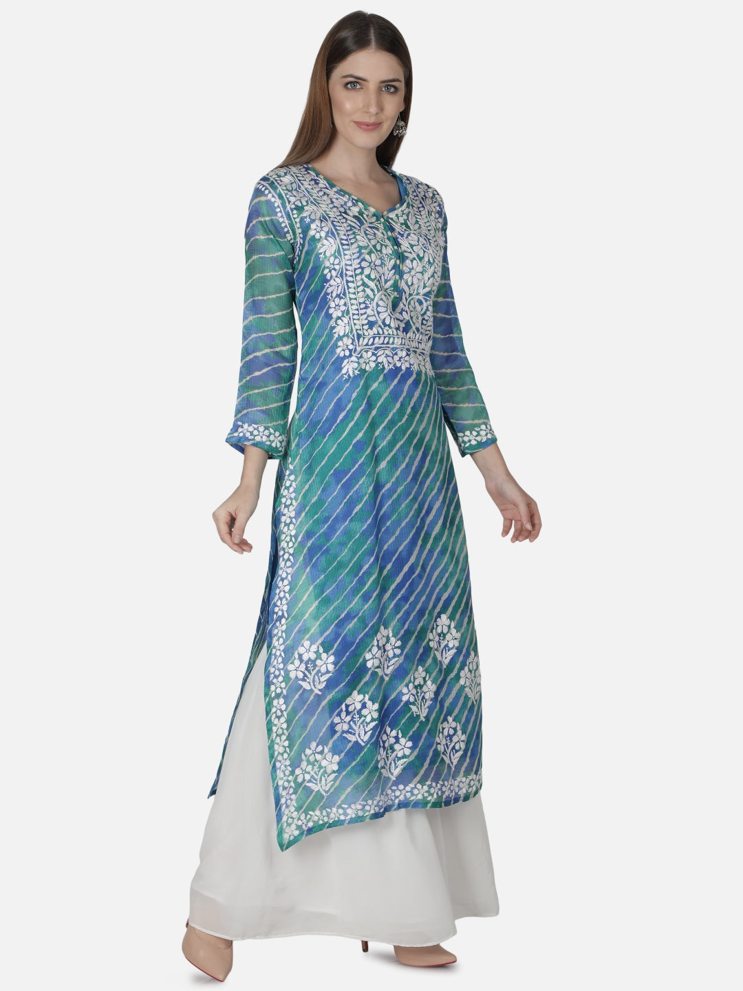 Aqua-Green-Kota-Lucknowi-Chikan-Kurti