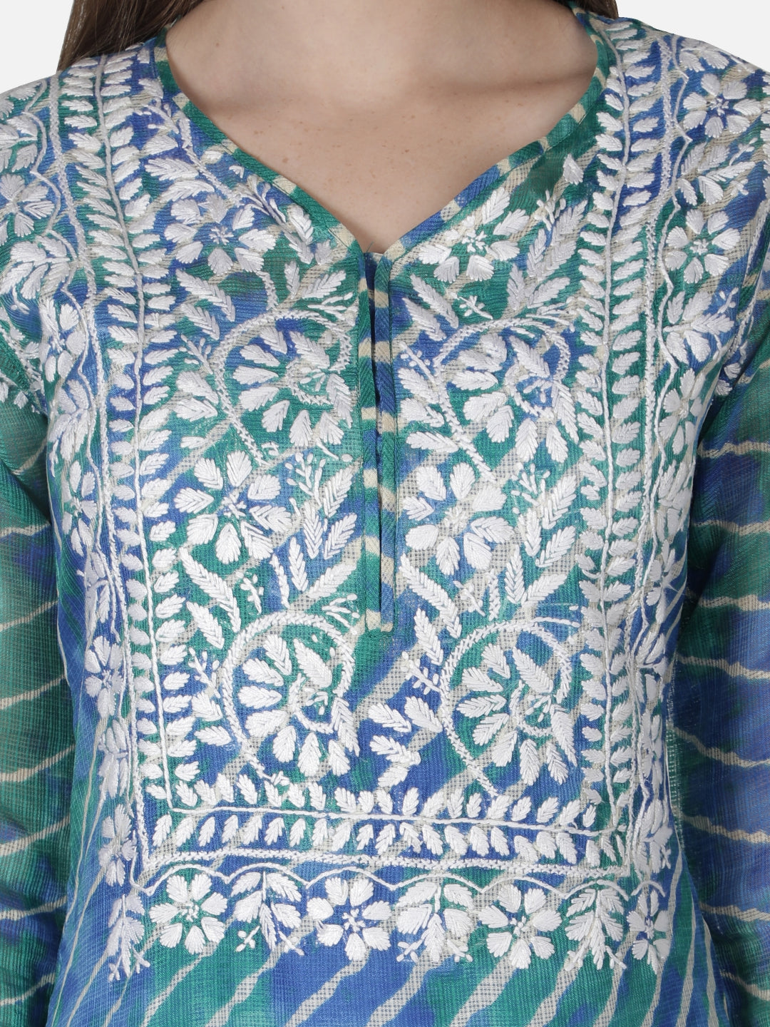 Aqua-Green-Kota-Lucknowi-Chikan-Kurti