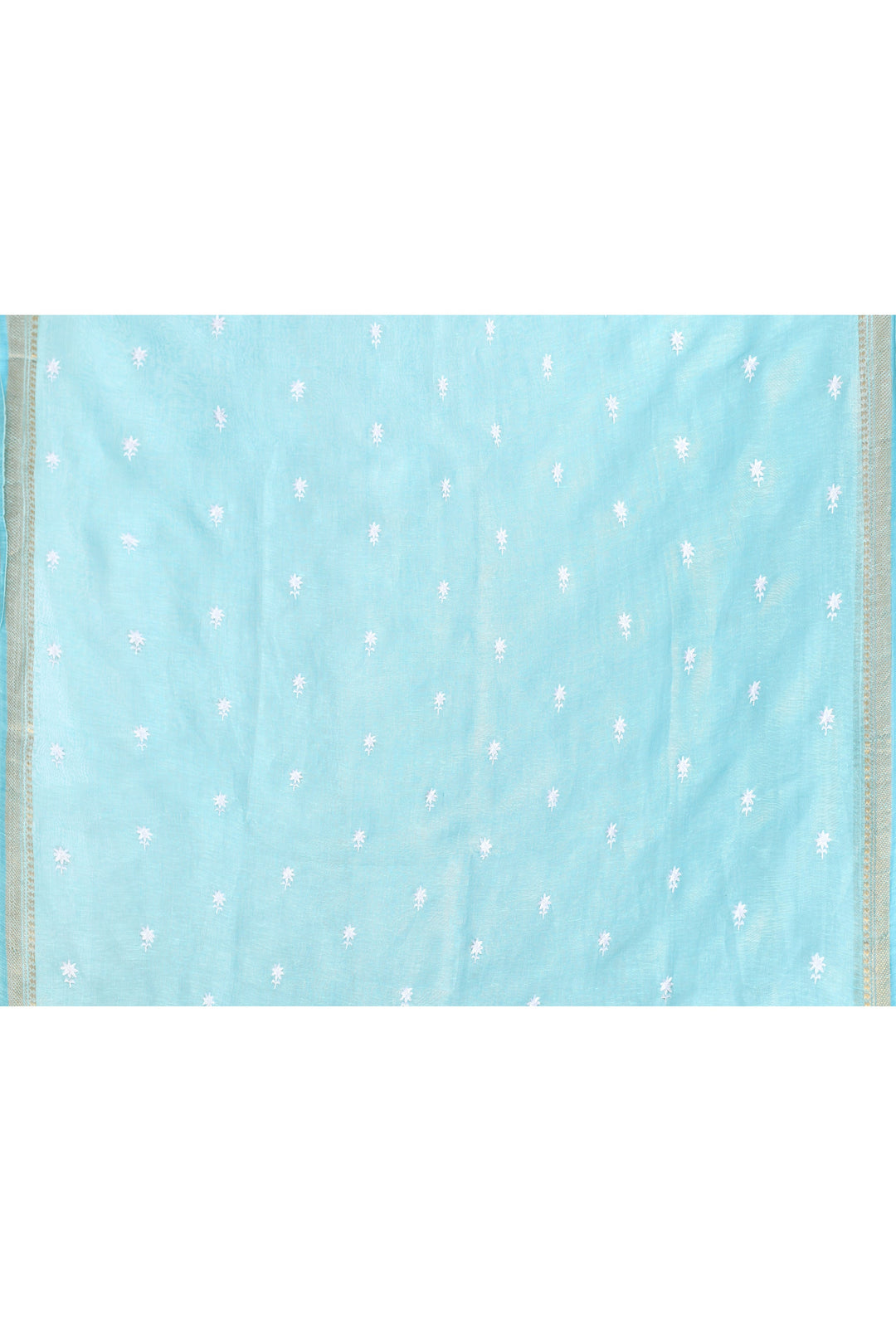 Aqua-Blue-Tussar-Linen-Handloom-Saree-With-Embroidered-Blouse