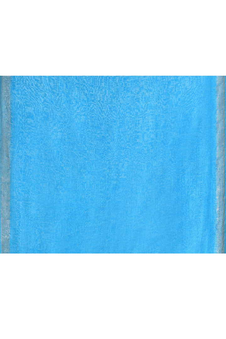 Aqua-Blue-Tussar-Linen-Handloom-Saree-With-Woven-Zari-Pallu