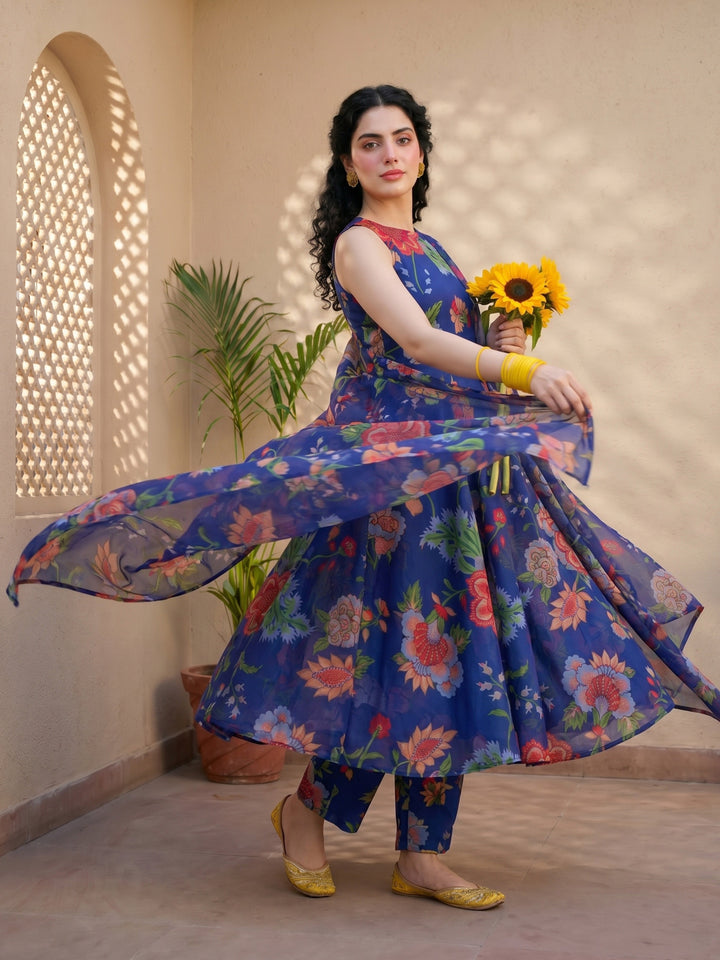 Blue florian anarkali set
