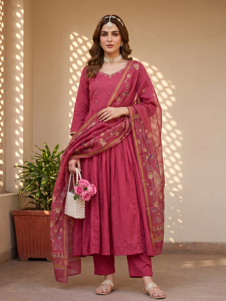 Magenta kalamkari suit set