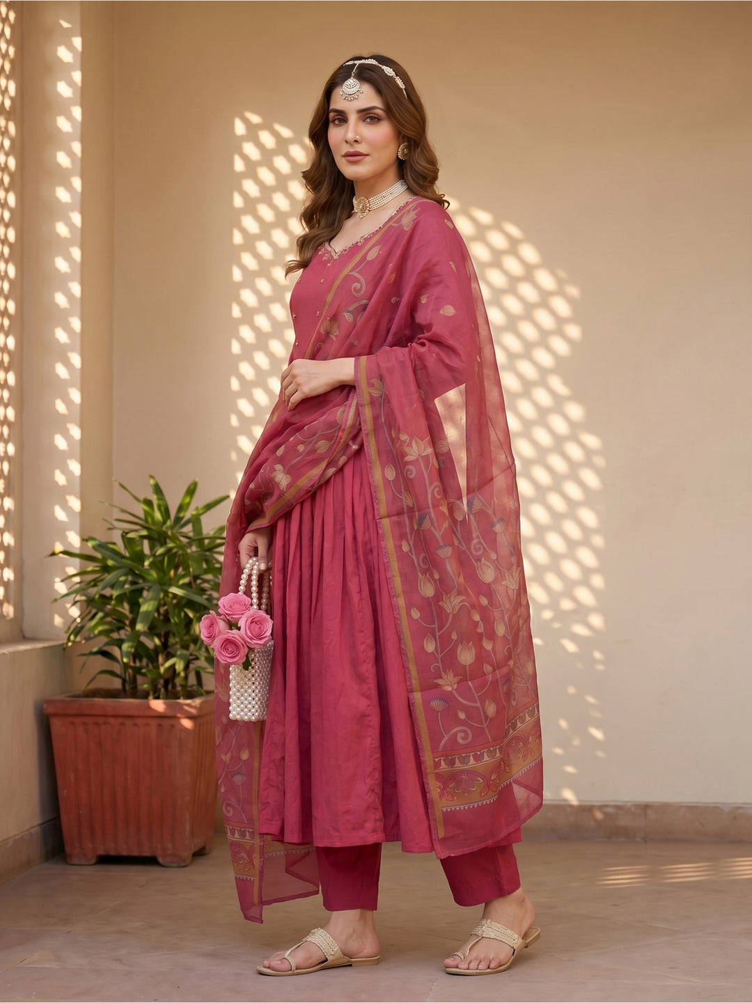 Magenta kalamkari suit set