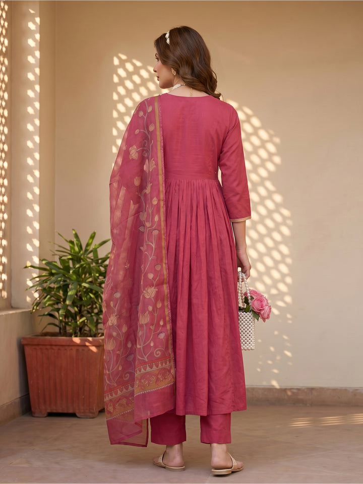 Magenta kalamkari suit set