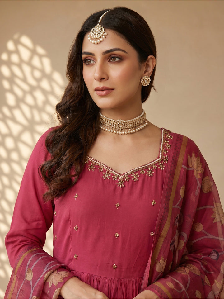 Magenta kalamkari suit set