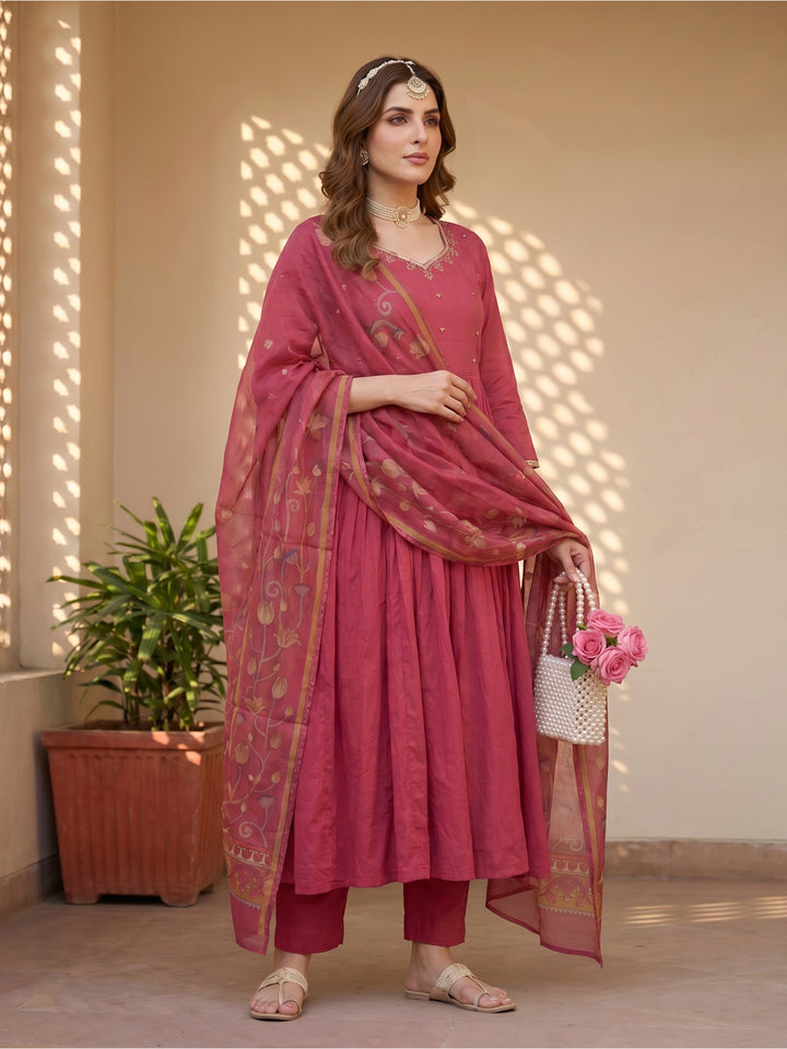 Magenta kalamkari suit set