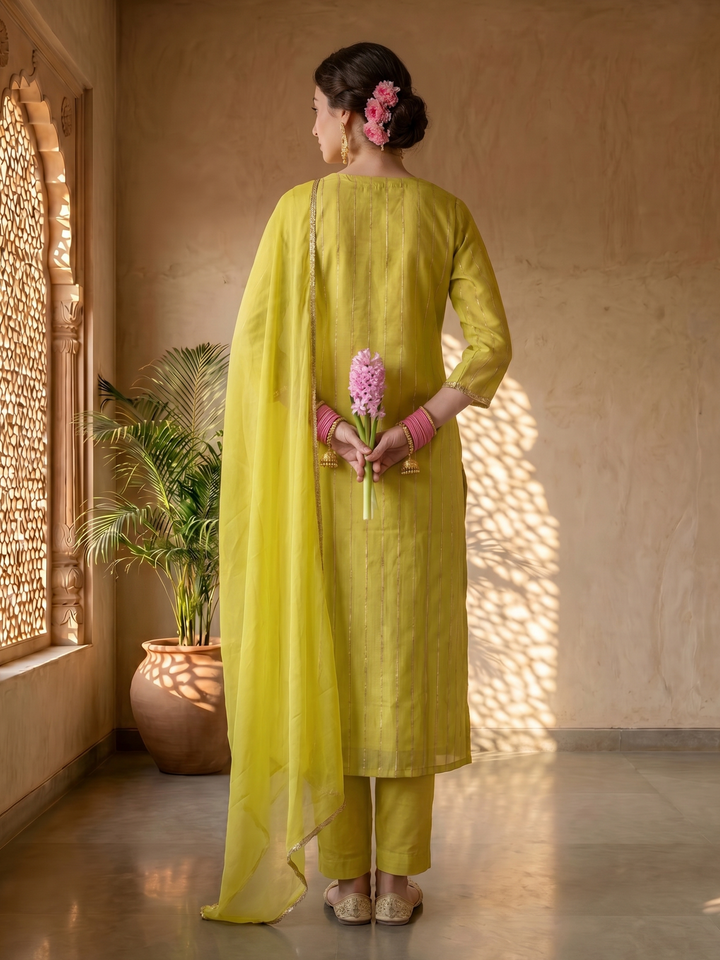 Mustard chanderi suit set
