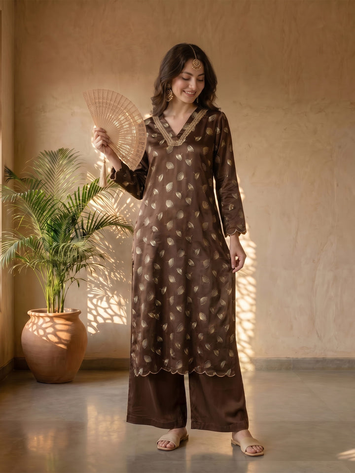 Brown foil kurta set