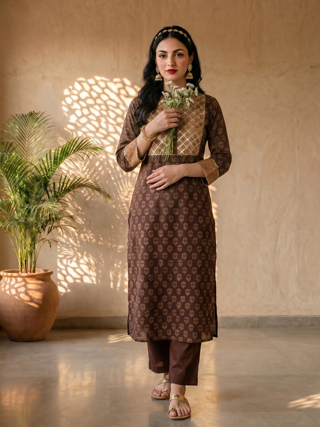 Gold foil straight kurta