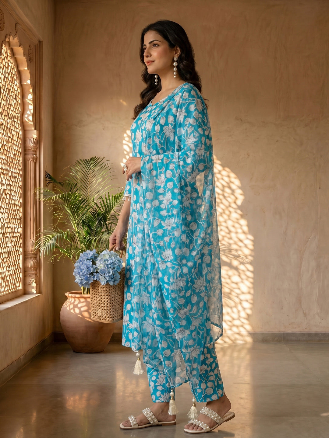 Blue kalamkari suit set