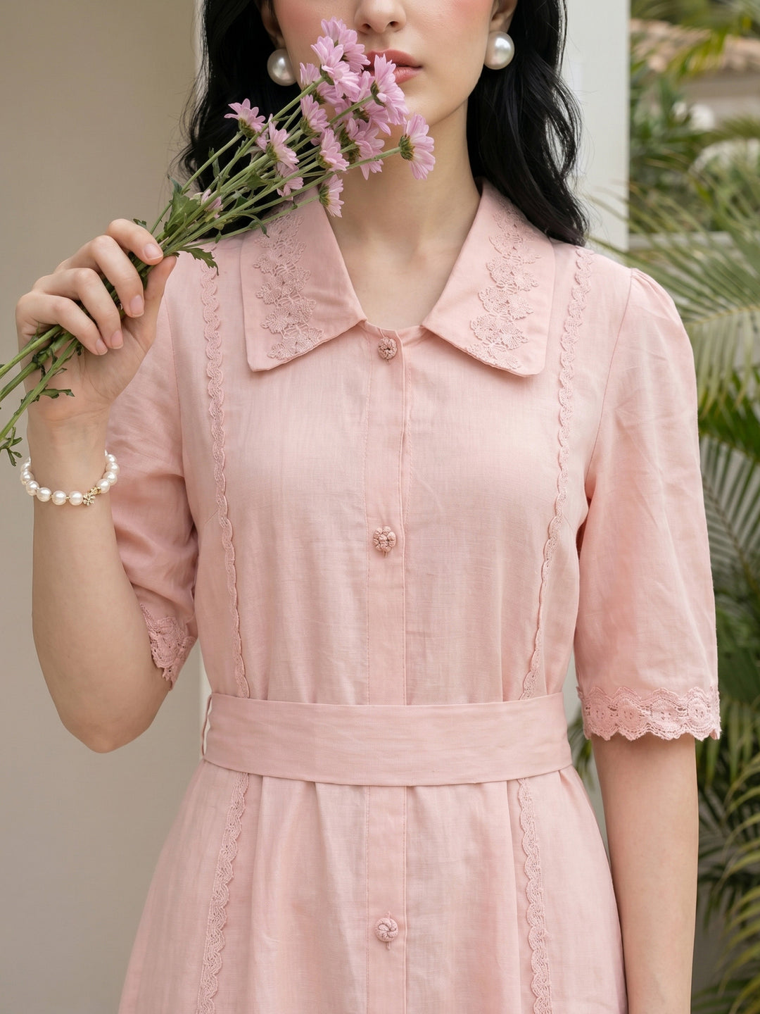 Blush button-down dress