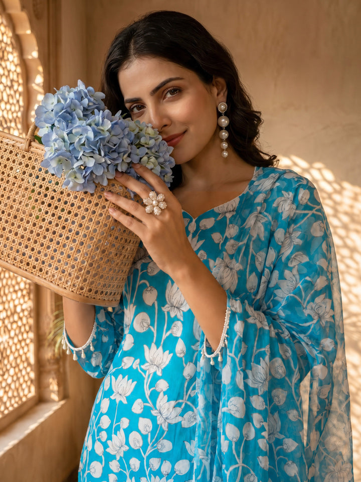 Blue kalamkari suit set